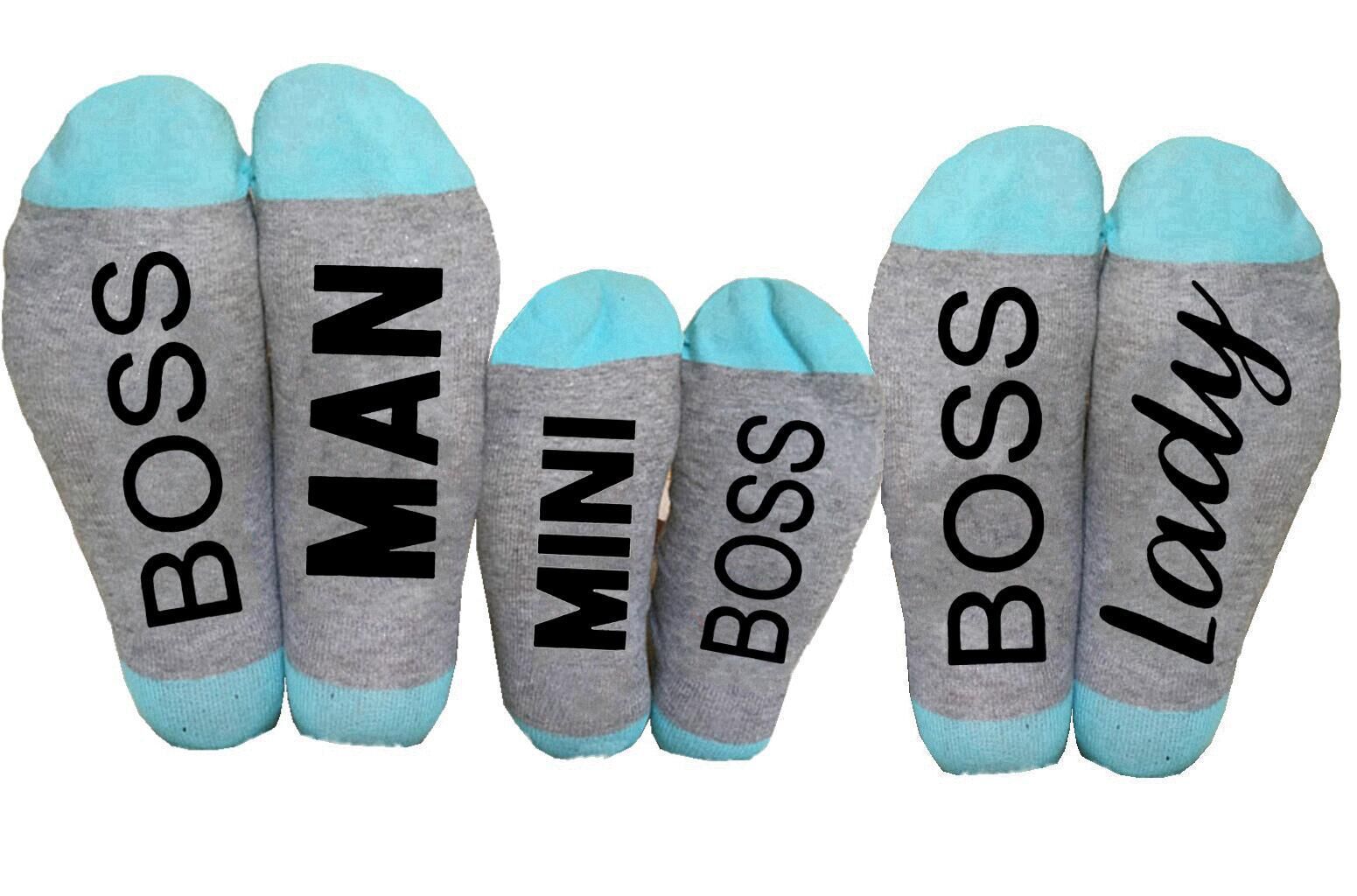 MAN MINI LADY BOSS Casual Socks English Letters Cotton Crew Parent-child Socks